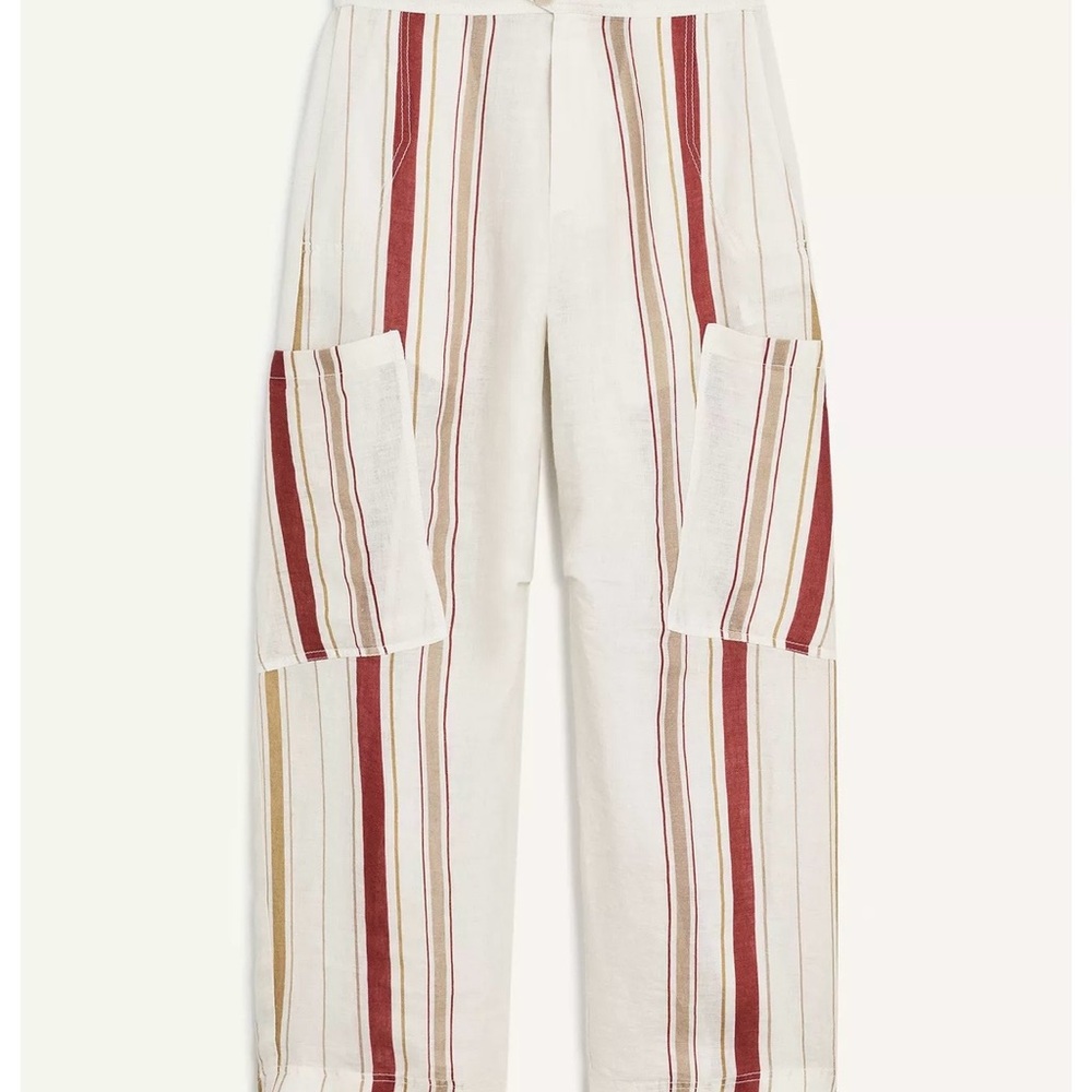 Zara 100% linen XS New Striped Women's Pants - Red and Cream